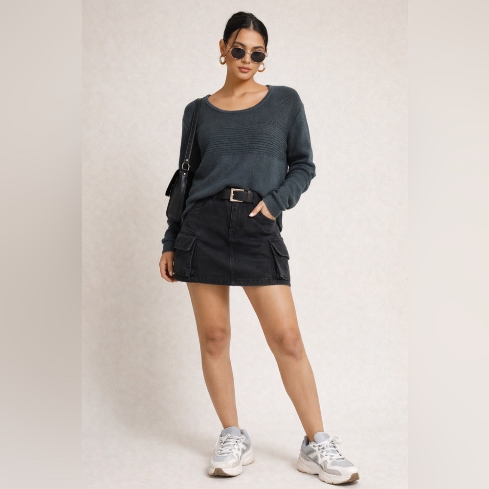 Helmut Lang Wool Angora Rabbit Hair Blend Dark Teal‎ Relaxed Knit Sweater